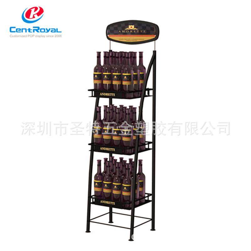 专业定 制 酒水展示架 红酒饮料货架 3层立地式展架 超市金属架子