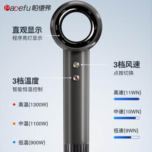 帕德弗高速吹风机负离子低噪速干中空无叶电吹风筒大风力家用功率