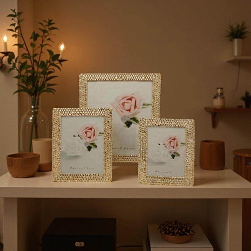 编织纹浅金色金属时尚欧式相框摆台，简约轻奢金属相框家庭摆件,电子元器件市场,其它元器件,淘宝优惠券,粉丝福利购,淘宝优惠卷
