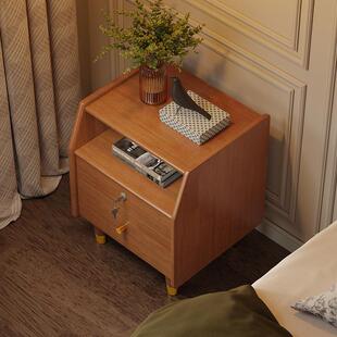 床头柜带锁实木北欧简约现代储物柜子收纳柜卧室原木奶油风床边柜