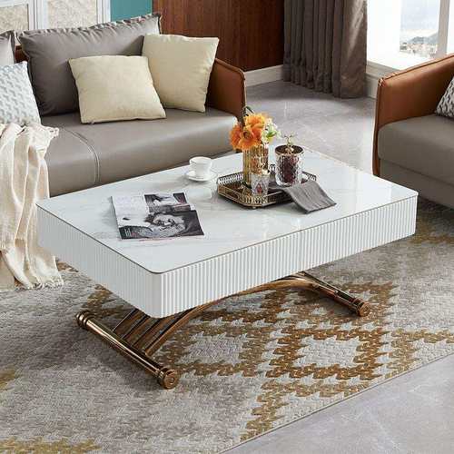 康乃美T202意式升降茶几桌伸缩岩板茶几餐桌两用客厅家用吃饭桌子