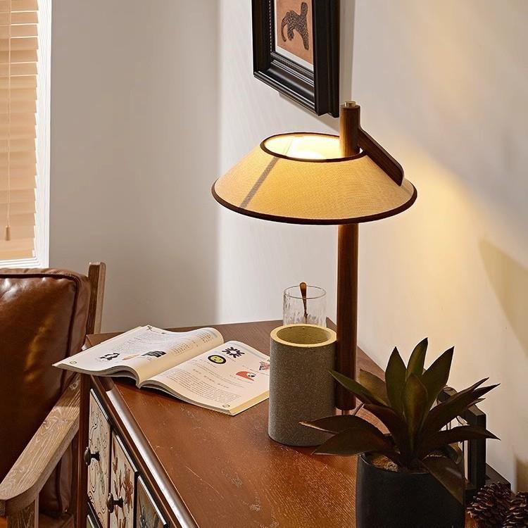 中古风台灯书房卧室床头实木诧寂新中式茶室氛围南洋复古置物灯具