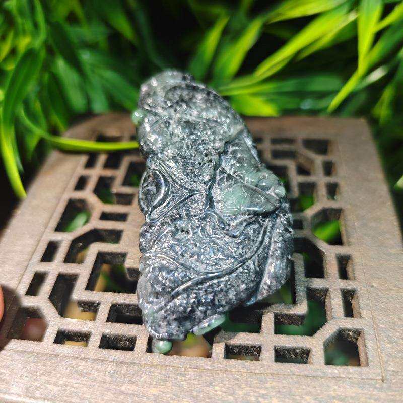 悦缅缘四会翡翠天光墟天然缅甸A货翡翠挂件翡翠手工残荷系列