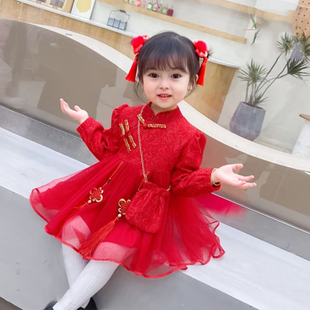 汉服冬装女童过年服周岁礼服小童拜年服儿童唐装旗袍连衣裙公主裙
