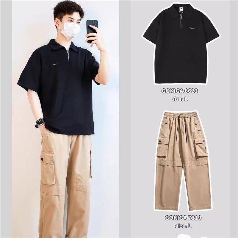 夏季短袖套装高级感夏装搭配一整套男生韩系t恤上衣服男装两件套,男装,时尚套装,淘宝优惠券,粉丝福利购,淘宝优惠卷