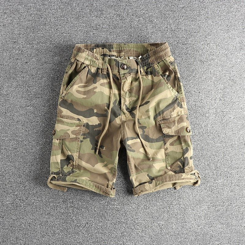 经典复古水洗做旧迷彩工装休闲短裤男 裤脚抽绳设计夏季潮流中裤,男装,休闲裤,淘宝优惠券,粉丝福利购,淘宝优惠卷