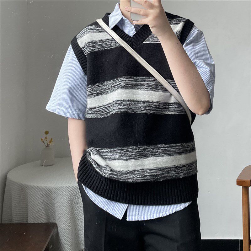 上野自制 24新款毛线背心 学院风v领毛衣马甲 条纹坎肩品质针织衫,男装,背心,淘宝优惠券,粉丝福利购,淘宝优惠卷