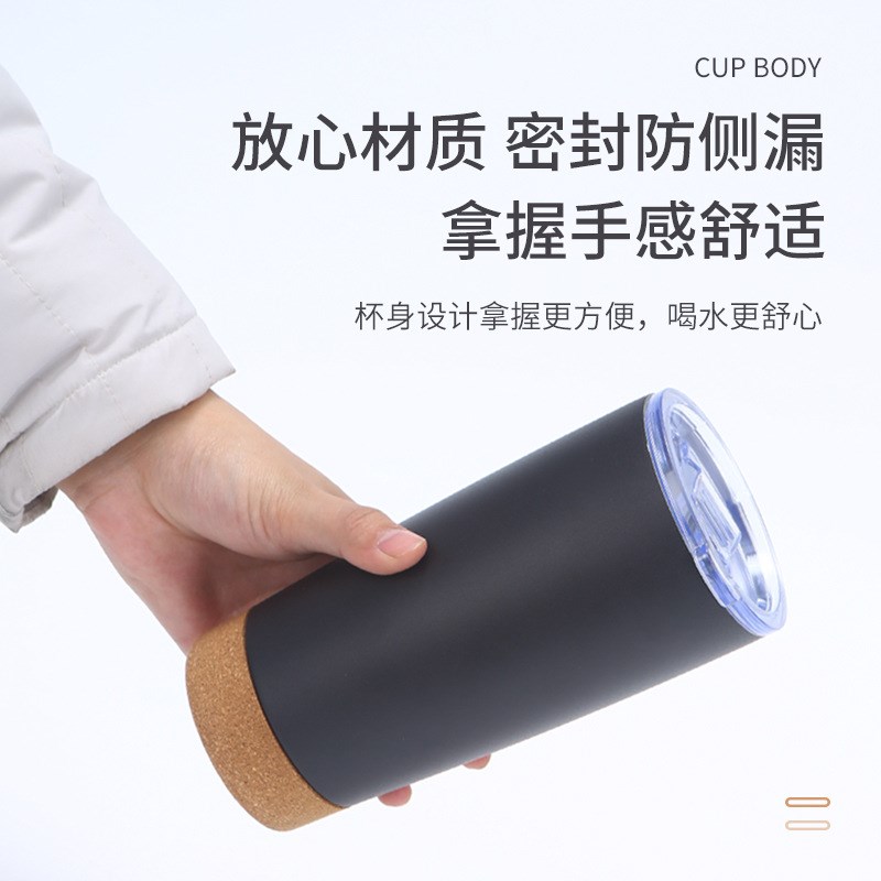 现货20oz软木底汽车杯不锈钢保温杯商务办公简约礼品杯透明滑片盖