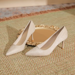 绒面百搭尖头细跟黑色职业工作单鞋 法式 2025年春秋新款 裸色高跟鞋