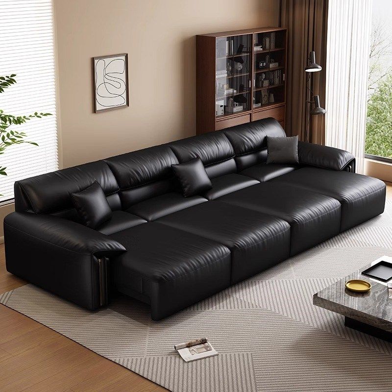 现代极简电动功能真皮沙发床意式伸缩两用可调节客厅直排头层牛皮,住宅家具,功能沙发,淘宝优惠券,粉丝福利购,淘宝优惠卷