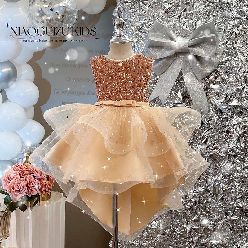 高端女童连衣裙夏装洋气女孩主持人演出服儿童亮片粉色蓬蓬蛋糕裙,童装/婴儿装/亲子装,连衣裙,淘宝优惠券,粉丝福利购,淘宝优惠卷