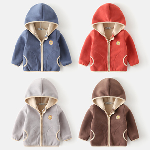 奥拉绒连帽男童外套一体绒宝宝拉链开衫2021秋冬新款童装儿童韩版