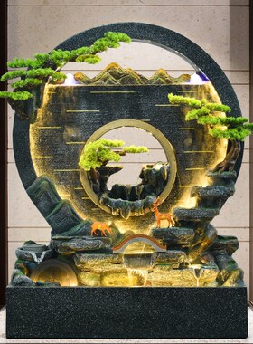落地假山屏风流水鱼池水幕墙摆件推荐客餐厅玄关圆形镂空景观装饰