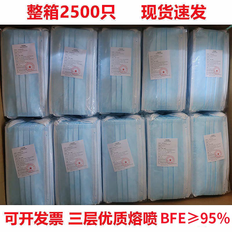 整箱2500只 一次性口罩民用三层防护含熔喷布厂家直供现货速发