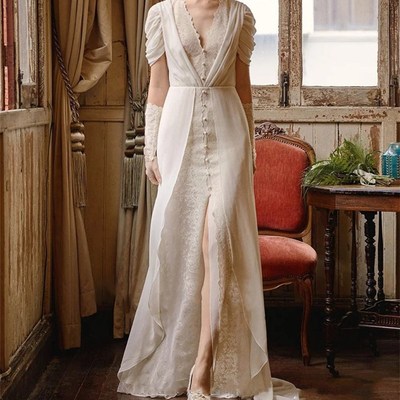 法式轻婚纱2021气质新娘出门纱超仙森系梦幻旅拍影楼复古礼服简约