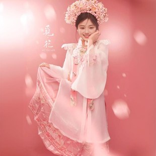 儿童汉服明制云肩套装女童古风重工刺绣桃粉日常改良簪花主题古装