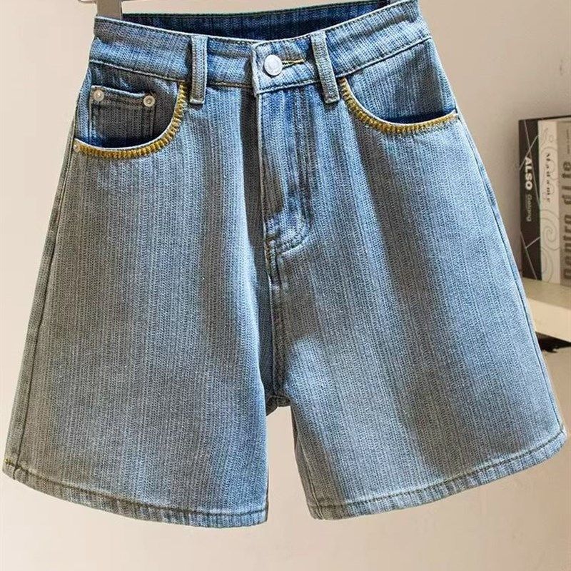 复古蓝高腰牛仔短裤女夏2024新款百搭显瘦直筒通勤休闲阔腿五分裤,女装/女士精品,牛仔裤,淘宝优惠券,粉丝福利购,淘宝优惠卷