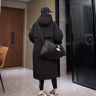 棉服女大码宽松韩版工装新款棉衣胖MM连帽bf过膝中长款休闲冬外套