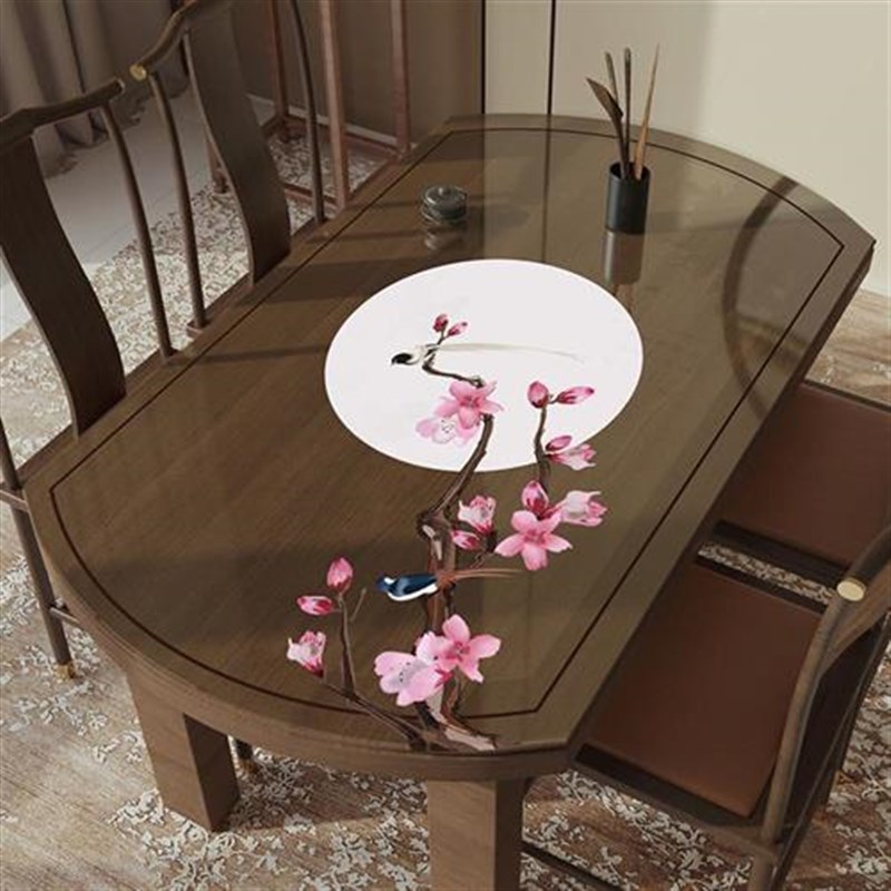 中式椭圆形透明桌垫免洗防水防油桌布茶几垫布软玻璃弧形餐桌垫子