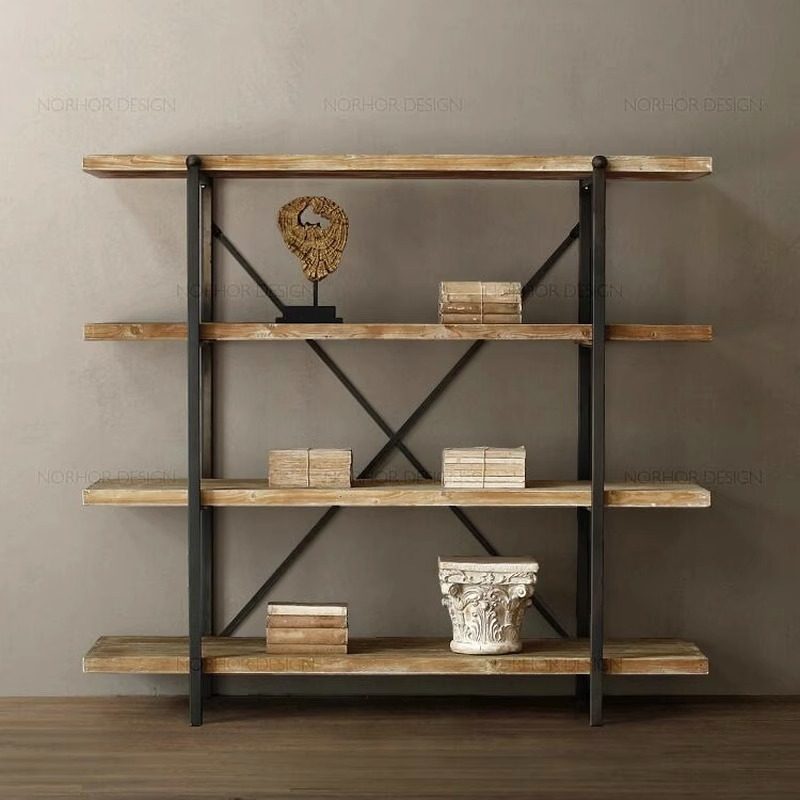 美式复古原木置物架落地实木做旧书架落地工业风现代铁艺展示架子,住宅家具,搁板/置物架/家用陈列架,淘宝优惠券,粉丝福利购,淘宝优惠卷