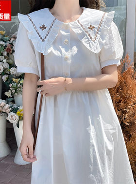 女大童连衣裙偏胖女孩夏季宽松12岁中小学生15甜美学院风中长裙子