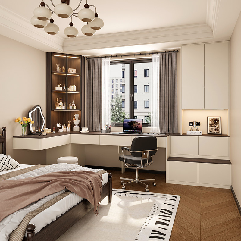 中古风卧室飘窗柜书桌书柜一体梳妆台卡座组合柜多功能飘窗柜定制,住宅家具,飘窗柜,淘宝优惠券,粉丝福利购,淘宝优惠卷