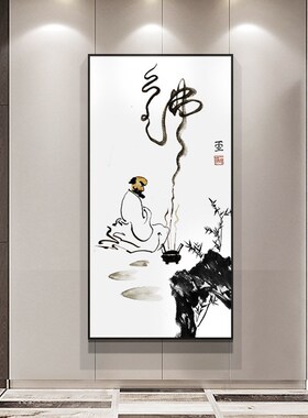 酒店民宿走廊过道装饰画新中式水墨禅意玄关壁画茶室古典挂画佛像