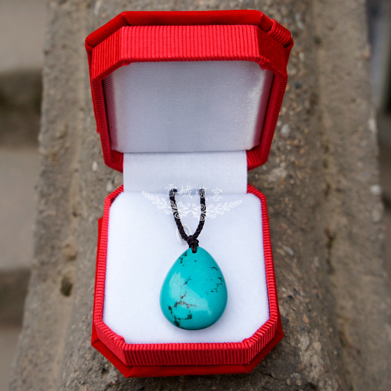 纯天然绿松石吊坠 女 时尚复古水滴项链可调节绳手工民族风饰品