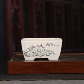 宜兴釉水紫砂花盆复古抽脚方形多肉阳台创意装 饰盆景花盆YS25