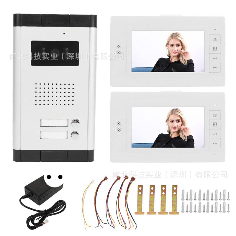 南北新款7英寸可视对讲开锁别墅门铃一拖二