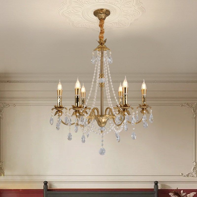 轻奢珍珠美式水晶枝形吊灯欧式别墅卧室客厅灯法式乡村复古蜡烛灯