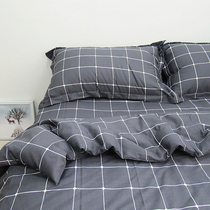 VHM7简约黑灰色格子 床单单件 学生宿舍全棉被套枕套被单三四