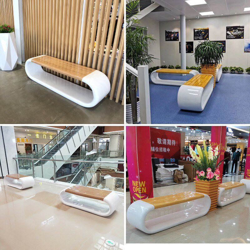 玻璃钢座椅商场美陈休闲椅学校公园室内户外休息坐凳公共长凳花盆