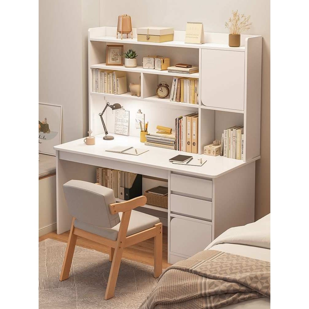 书桌书架一体桌子带书柜台式电脑桌家用卧室学生学习写字桌椅组合