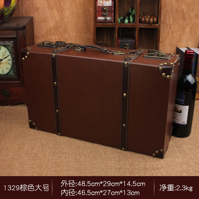 复古老式手提箱摆件欧式皮箱收纳箱木箱H子橱窗怀旧拍摄道具装饰