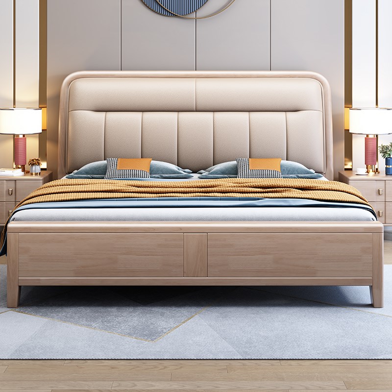 实木床1.8米1.k5m双人床简约现代北欧真皮软包主卧大气2米储物婚