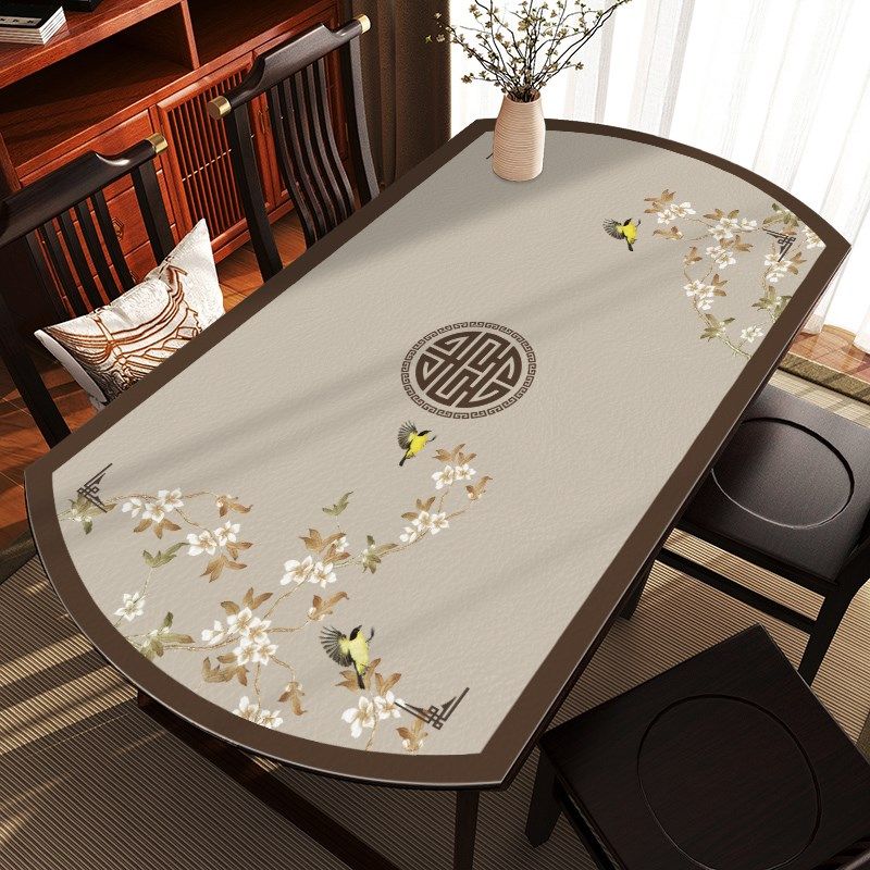 新中式长椭圆形i茶几桌布可折叠伸缩半圆形弧形桌垫餐桌垫防油防