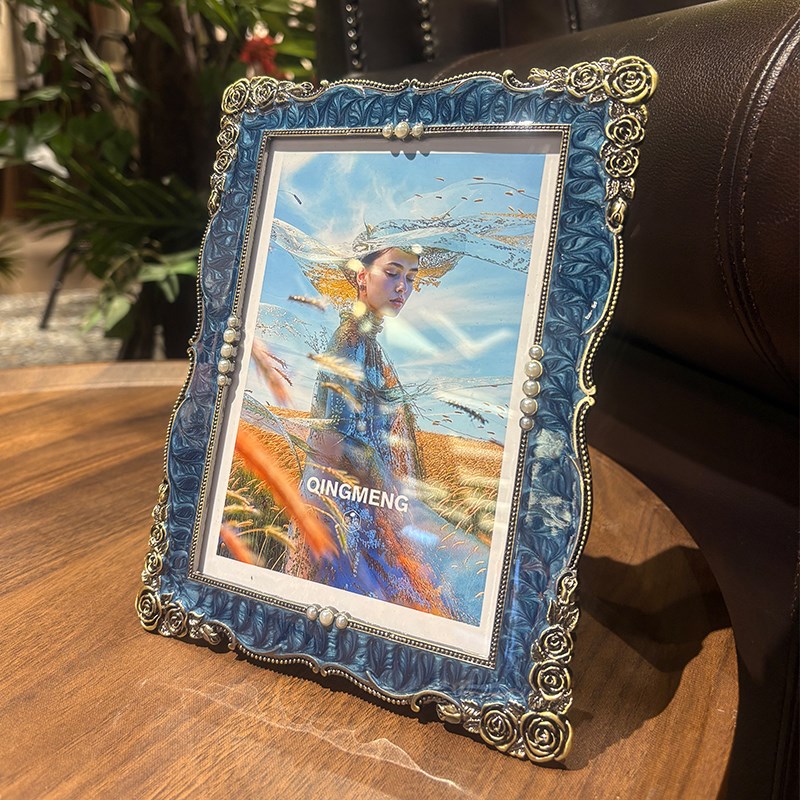 欧式复古相框可挂墙创意金属6六寸7寸全家M福婚纱照片玻璃摆台高