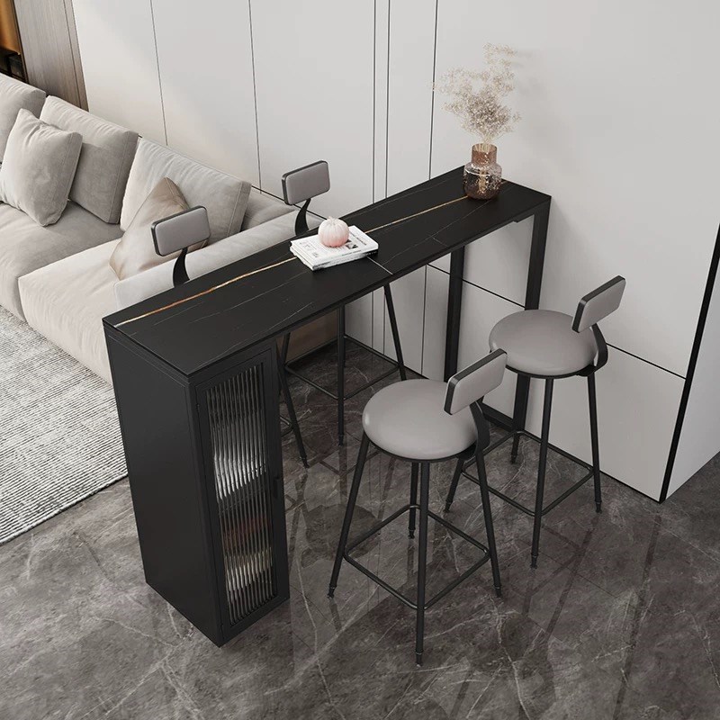 意式轻奢岩板吧台桌家用靠窗阳台小吧台高脚桌子酒吧家Z庭大理石