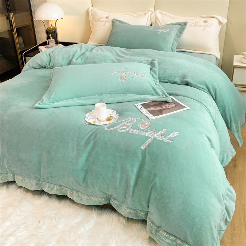 高端简约牛奶g绒南通床上四件套冬季加厚珊瑚绒被套法兰绒亲肤床