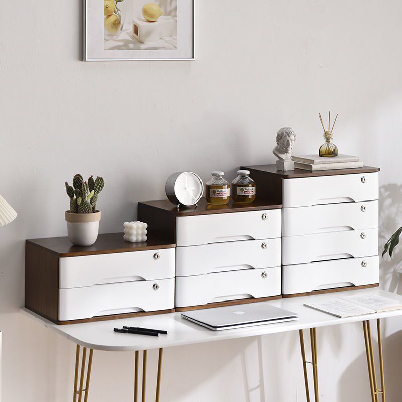 锁桌面收纳盒抽屉式实木办公桌上整理柜多层杂物储物柜子木质凉压