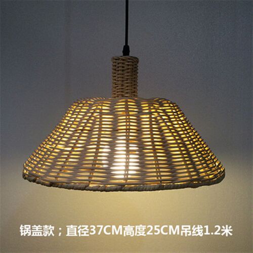 美式田园风草帽灯餐厅吧台藤艺吊灯客厅书房手工竹编个性创意灯饰