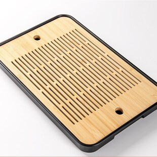 简约日式店茶盘密胺干泡竹制储水长方形圆形茶杯家用茶托