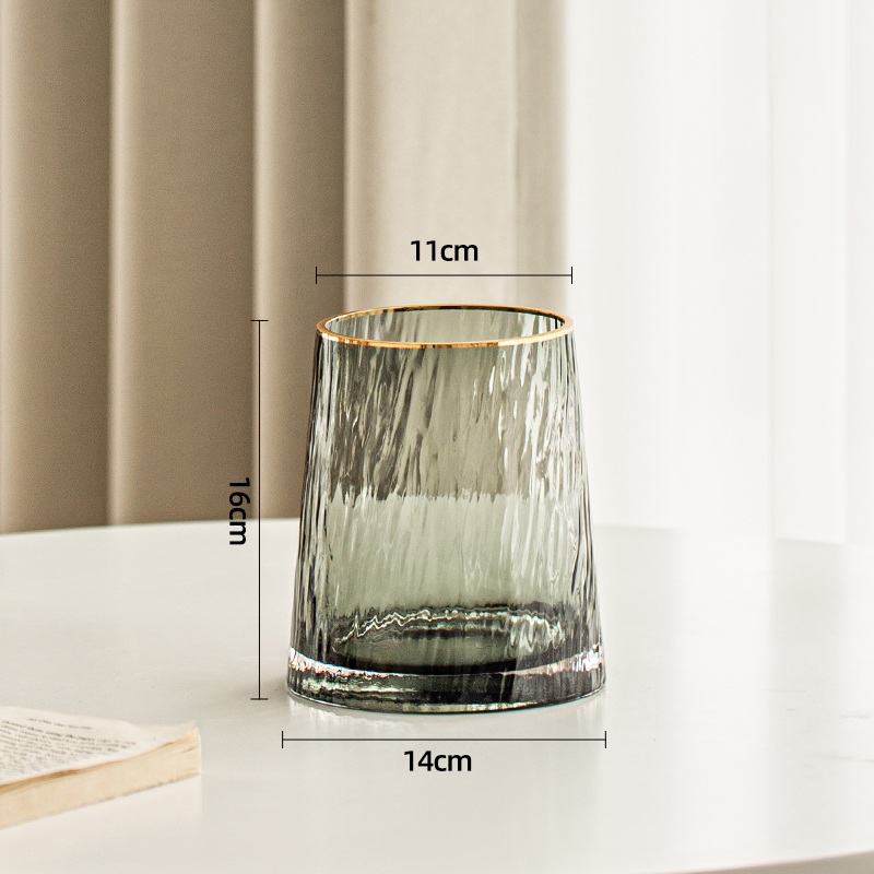 简约描金花瓶摆件客厅玻璃透明水养插花高级感轻V奢高档鲜花水培