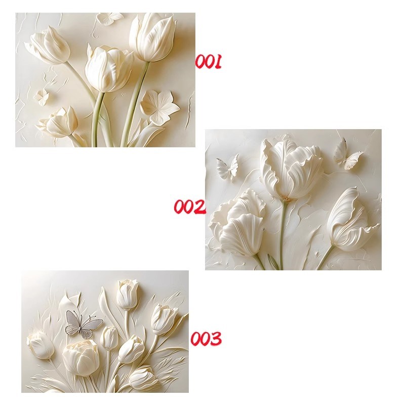 定制奶油风无缝3D立体浮雕郁金香墙纸客厅卧室装S饰背景墙壁布壁