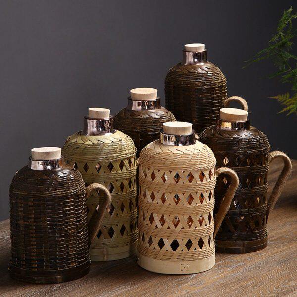 壶热水瓶玻璃塞老式暧纯竹编装饰开水瓶复古文艺家用红内胆水壶木