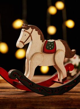围布圣诞复古礼物家用置摆件日木马圣诞装饰装饰品节小型场景氛