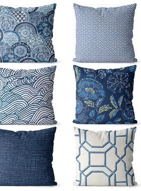 中式复古a沙发抱枕蓝色简约床头靠背垫办公室沙发汽车靠枕支持定