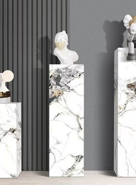 岩板花架客厅落地一体酒店会所玄C关装饰摆件大理石底座展示台立