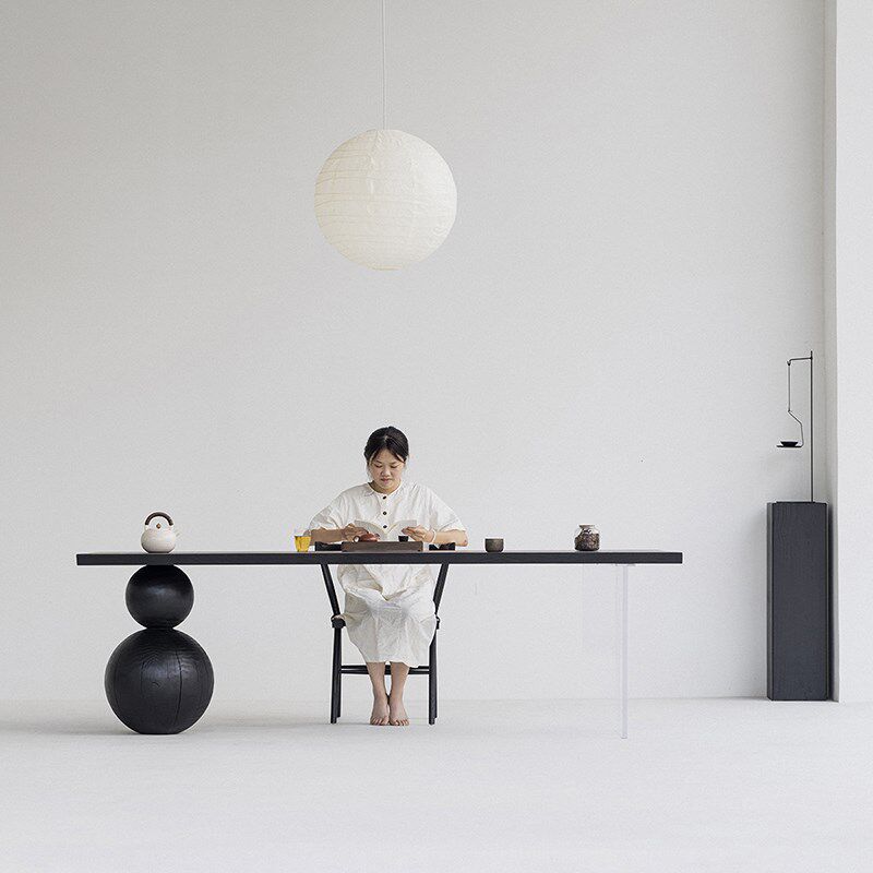 叁几 白蜡木碳化实木q大板茶桌家用餐桌侘寂风原木茶台阳台泡茶桌